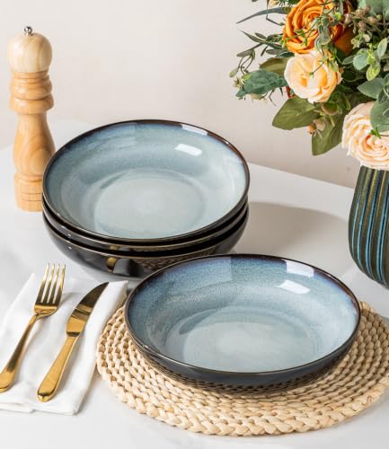 9.0" Ceramic Pasta Bowls Set of 4 (Set of 4 / Gray White)