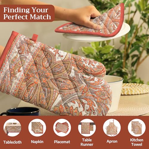 100% Cotton Oven Mitt & Pot Holder Set (023 - Kashmir Paisley / 7.5" x 13" & 8" x 8" (Oven Mitt & Pot Holder))