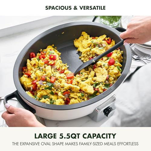 Elite 5.5QT Electric Oval Skillet (5.5 Quarts / Cream White)
