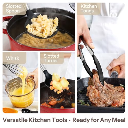 28 Piece Silicone Kitchen Utensils Set with Stainless Steel Handles (Black / 28 Piece)