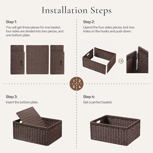 2 Pack Wicker Basket (Rectangular- 2pack 13.4"×8.3"×7.1" / Dark Brown)