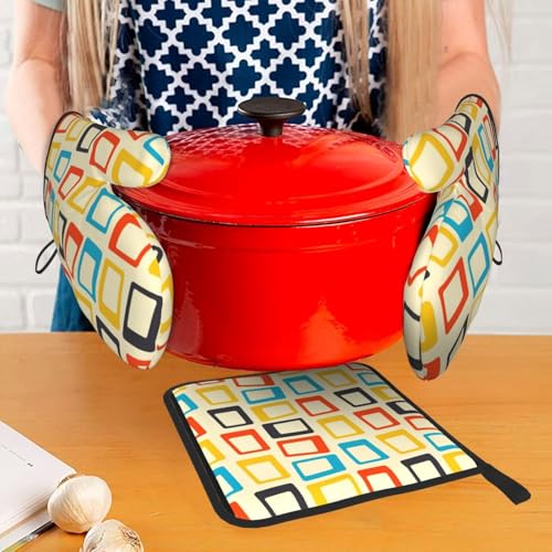 Mid Century Modern Oven Mitts and Pot Holders Sets of 3 (Modern Retro)