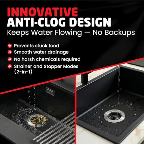 Kitchen Sink Drain Strainer (1-Pack / Built in Stopper (2-in-1))