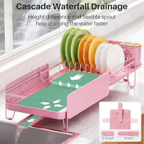 Large Dish Drying Rack for Kitchen Counter (Pink)