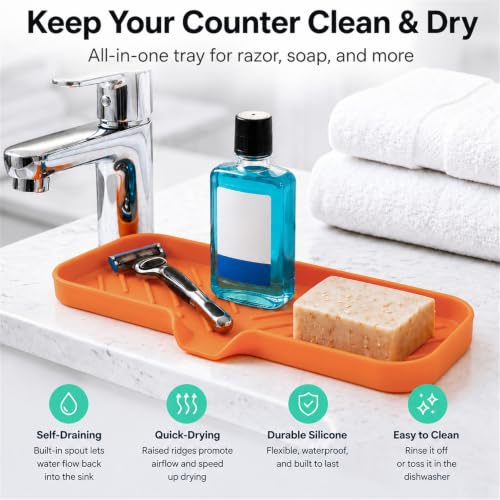 Silicone Soap Dish with Drain Spout (Orange / L(12"×4"))