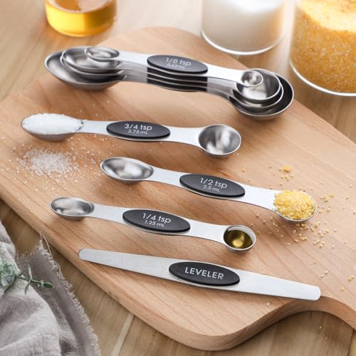 Magnetic Measuring Spoons Set of 9 Stainless Steel Dual Sided Teaspoon
