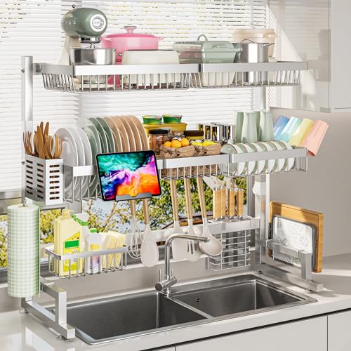 Luxurious 304 Stainless Steel Over Sink Dish Drying Rack (Silver / 26.3"- 37.4"L x 11.8"W x 33.5" - 37.4"H)