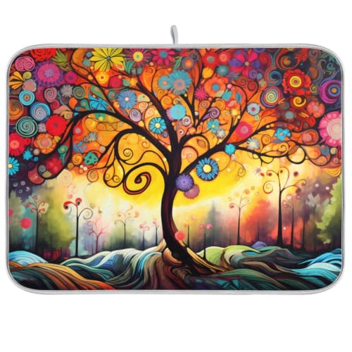 Abstract Tree Dish Drying Mat for Kitchen Counter Absorbent Microfiber Drying Pad (16" x 18")