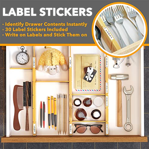Bamboo Drawer Dividers with Inserts and Labels (2.35''H, 17''-22''L, 4 Dividers / NATURAL)