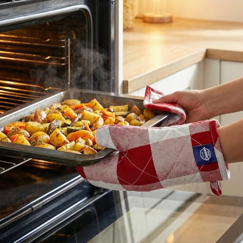 Oven Mitts and Pot Holders Set (Oven Glove + Pot Holder / Buffalo Red Checks)