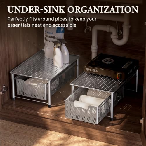 Stackable Cabinet Basket Drawer Organizer (1-Tier / Silver)