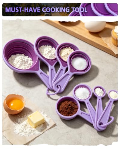 Collapsible Measuring Cups and Spoons Set (Purple)