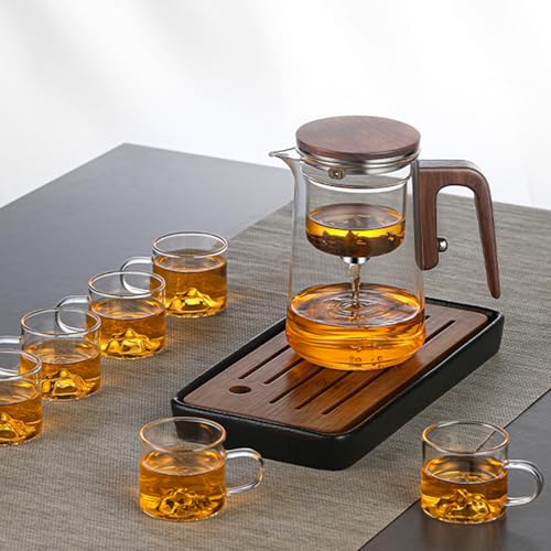800ml Enchanted Glass Teapot with Strainer (Wooden / 0.8 Quarts)