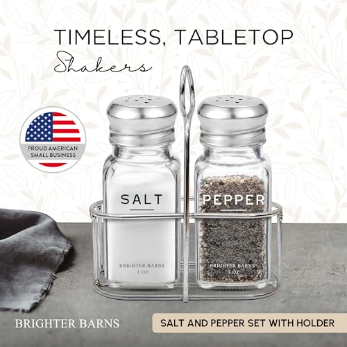 Glass Salt and Pepper Shakers Set with Holder by Brighter Barns