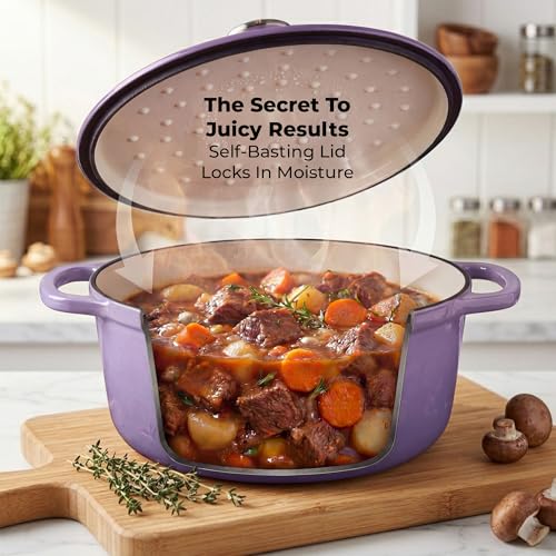6.4QT Enameled Cast Iron Dutch Oven Pot with Lid (Lavender Jade / 6.4 Quart)