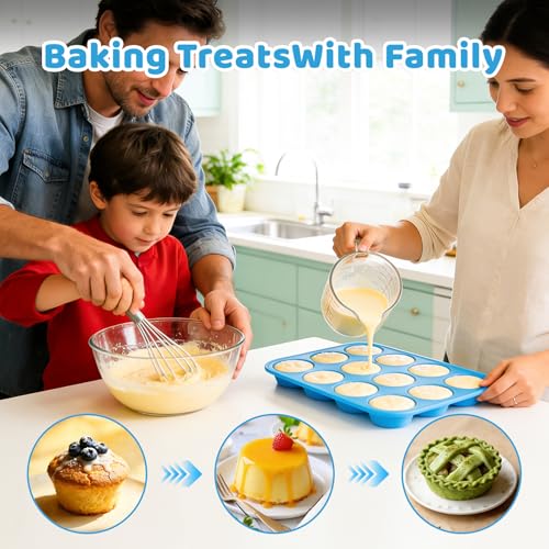 2Pack Silicone Muffin Pans with Metal Reinforced Frame (2Pack Blue)