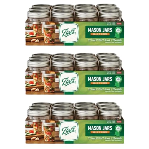 Regular Mouth Glass Mason Jars with Lids and Bands (Half Pint / 8 Ounce (Pack of 36))
