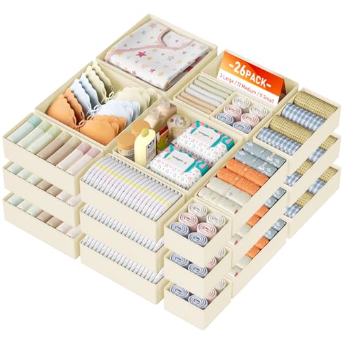 Drawer Organizer Clothes (Beige / 26 Pack)