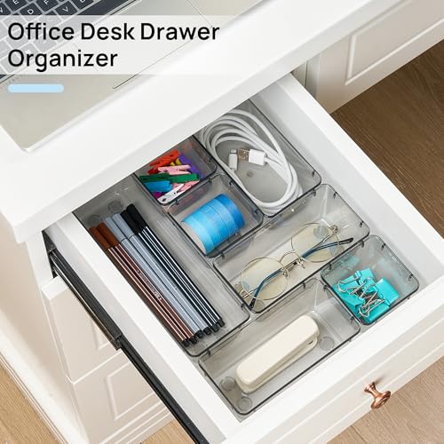 25 Pack Plastic Drawer Organizers with Non (Clear Black)