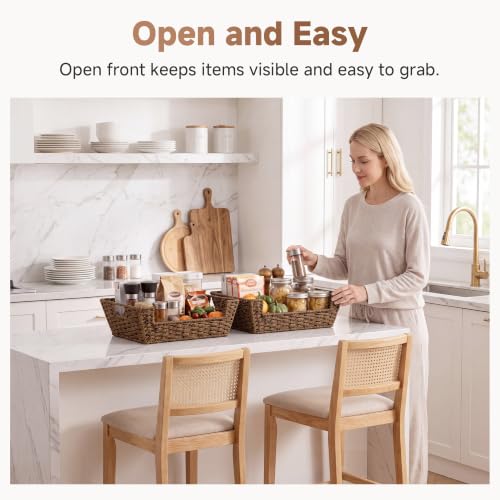 Woven Baskets for Organizing (Brown / 16 ½"L x 12 ½"W x 5"H)