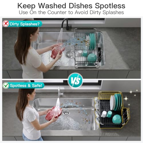 Black Dish Drying Rack in Sink with Drainboard and Utensil Holder (Black / For 12"-30"w Sink, with Drainboard)