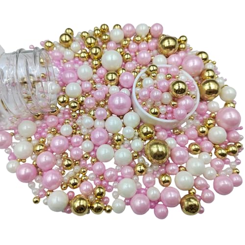 Edible White Pink Gold Sugar Pearls Candy Sprinkles 120G (White Pink Gold)