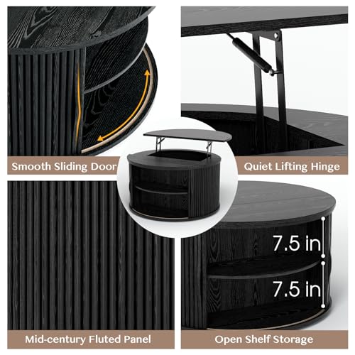 Black Lift Top Coffee Table with Storage for Living Room (Classic Black)