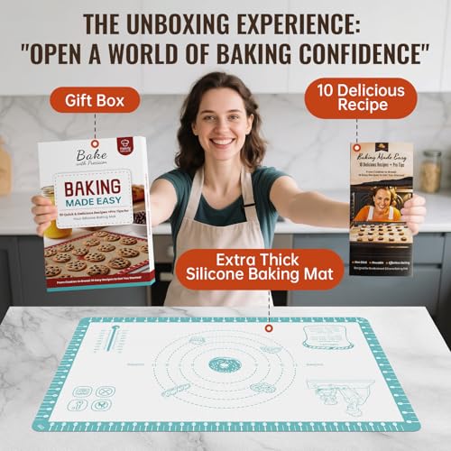 Non Stick Silicone Pastry Mat with 10 Quick Recipes (Mint / 28"L x 20"W)