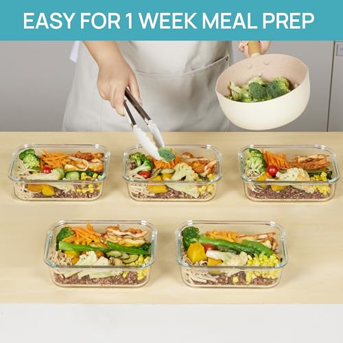 5 Pack 35oz Glass Food Storage Containers with Lids (Green / 35oz)