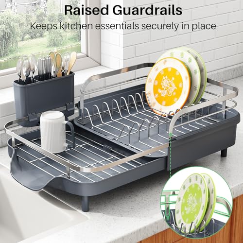 Expandable Dish Drying Rack for Small Kitchen Counter (Gray)