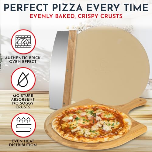 15" Round Pizza Stone for Oven Set 3PCs with Pizza Peel for Oven and Cutter
