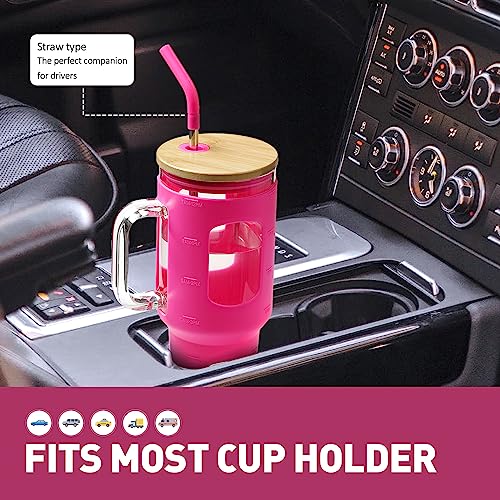 Glass Tumbler with Straw and Lid (Rose Red / 40 Ounces)