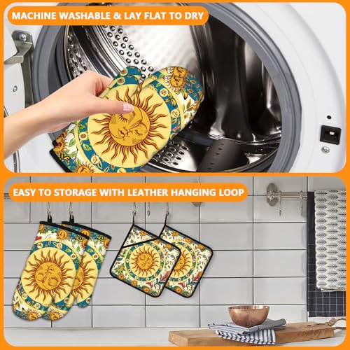 Sun and Moon Oven Mitts and Pot Holders Sets 4Pcs (Sun and Moon)
