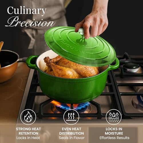 Enamelled Cast Iron Dutch Oven Pot with Lid (Green / 6.4-Quart - Deep)