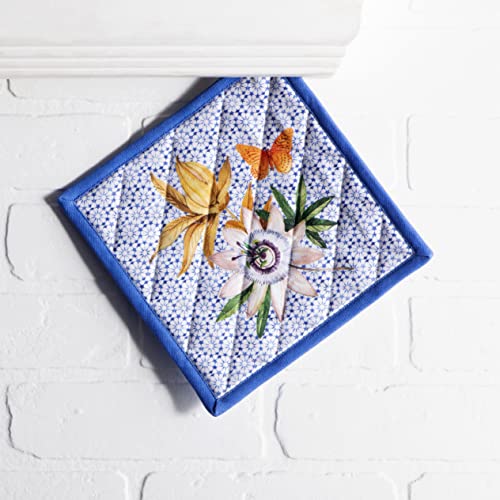 Pot Holders 100% Cotton Potholders (087 - Passiflora / 8" x 8" (Pot Holder Pack of 1))