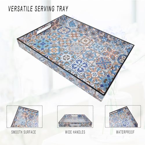 Plastic Serving Tray with Handles for Coffee Table (Multi Boho)
