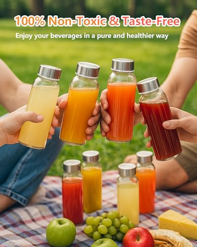 10 oz Glass Juice Bottles with Stainless Steel Gold Lid Leak Proof