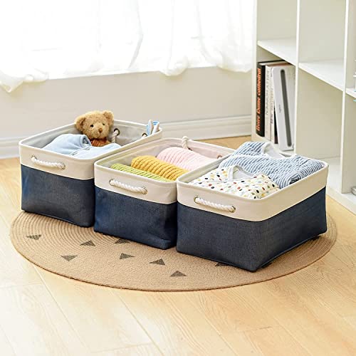 Storage Bins for Shelves (White & Blue / Large - 15.7Lx11.8Wx8.3H)