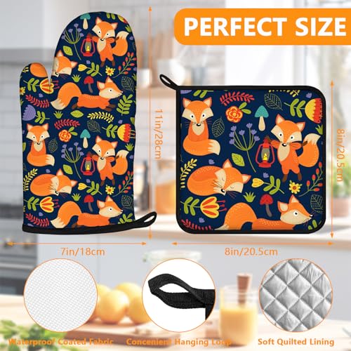 Cute Fox Oven Mitts and Pot Holders Sets 4Pcs (Cute Fox)