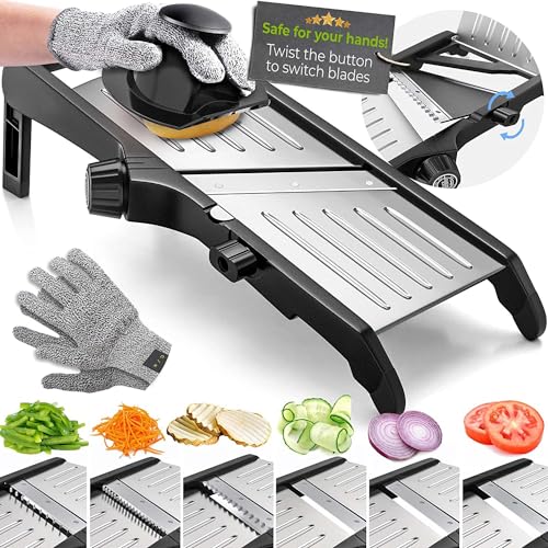 Gramercy Adjustable Mandoline Waffle Slicer for Kitchen (Black/Gray)