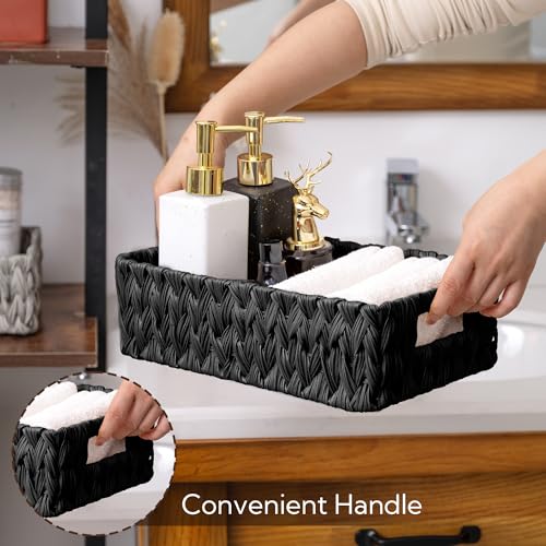 Wicker Storage Baskets for Shelves (Black / 11¼"L x 7½"W x 3½"H)