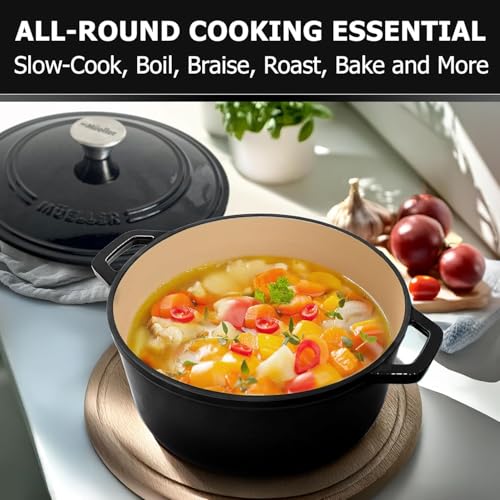 MUELLER HOME 7.5 QT Enameled Cast Iron Dutch Oven (7.5 Quart -Round / Black)