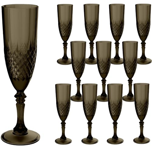 12 Pack Plastic Champagne Flutes (Black)