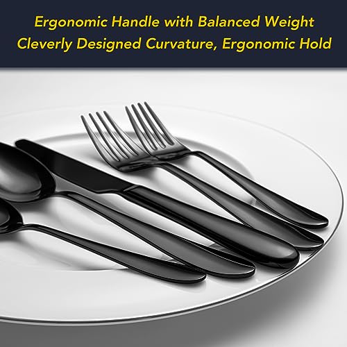 40 Piece Black Silverware Set Service for 8 (Black)
