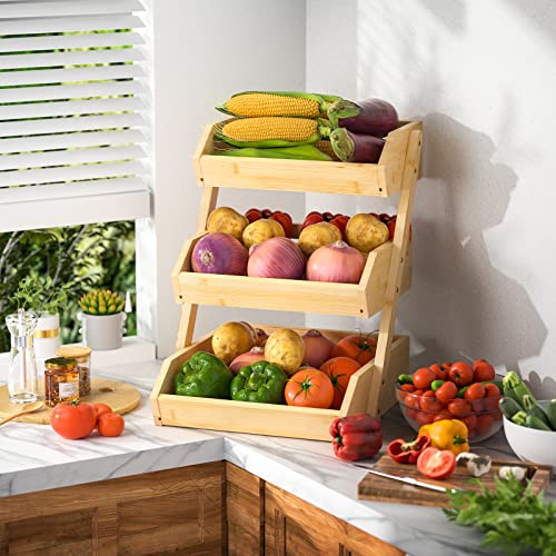 3 Tier Bamboo Fruit Basket for Kitchen Counter (Bamboo / 3-Tier)
