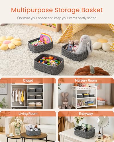 Small Woven Storage Basket for Organizing (Mixed Black / 12"L x 8"W x 4.5"H)