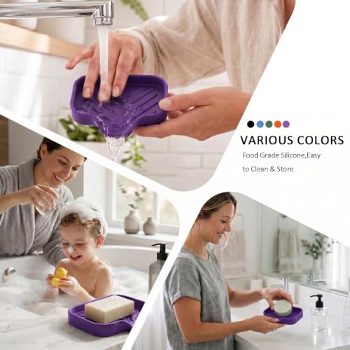 Silicone Soap Dish with Drain Spout (Purple / S(4.9"×3.2"))