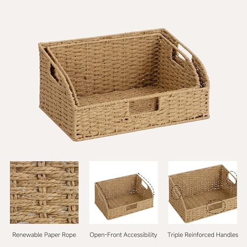 Pantry Baskets for Organizing (Light Brown(Paper Rope) / 15¾"L x 11"W x 7½"H + 14¼"L x 9¾"W x 6¾"H)