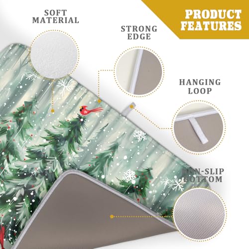 Winter Pine Tree Dish Drying Mat Red Bird Berry Dishes Drainer Mats Absorbent Microfiber Kitchen Counter Protector Drying Mats 18x24 Inch (Winter Pine Tree / 18" x 24")