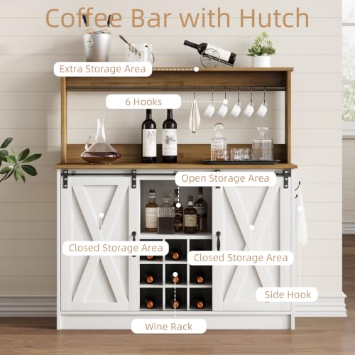 47" Coffee Bar Cabinet with Storage Hutch & Wine Rack (47Inch / White)